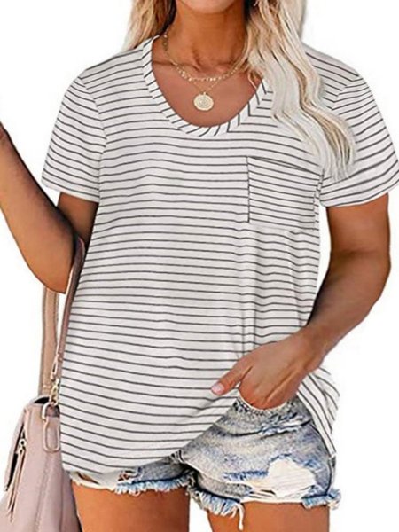 

stripes casual short sleeve shirts & tops, White, T-Shirts