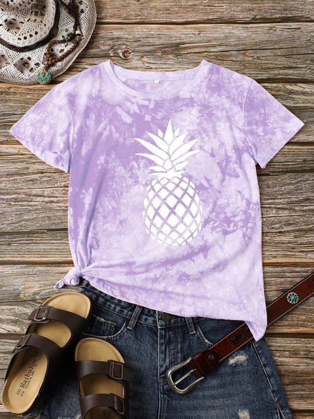 

Cute Pineapple T-shirt Women Graphic Summer Fruit Tee, Purple, T-shirts