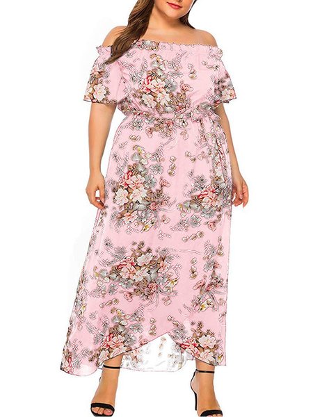 

Floral Short Sleeve Holiday A-line Dresses, Pink, Floral Dresses