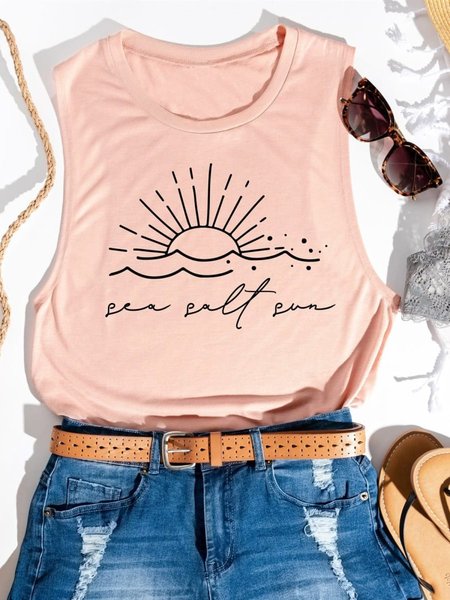 

Casual crew neck print vest, Naked pink, Tanks & Camis