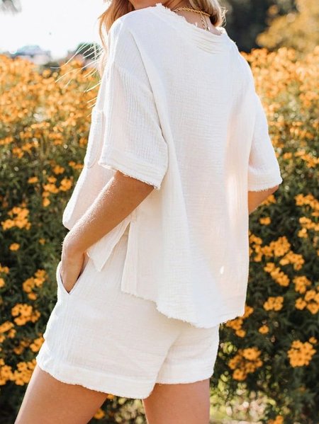 

Crew Neck Plain Cotton Suits, White, Suits