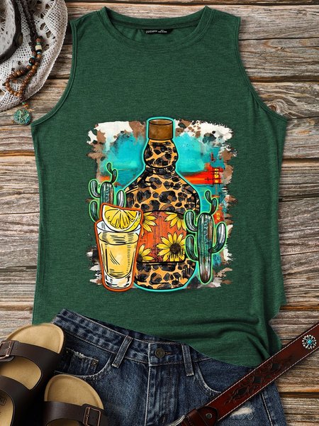 

Tequila Design, Western Cotton-Blend Casual Vests, Dark green, Tank Tops