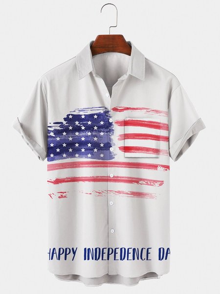 

Mens Independence Day American Flag Print Casual Lapel Pocket Short Sleeve Hawaiian Shirts, White, Men's Floral shirt