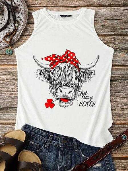 

Not Today Heifer/Highland Cow Casual Crew Neck Sleeveless Vests, White, Tank Tops