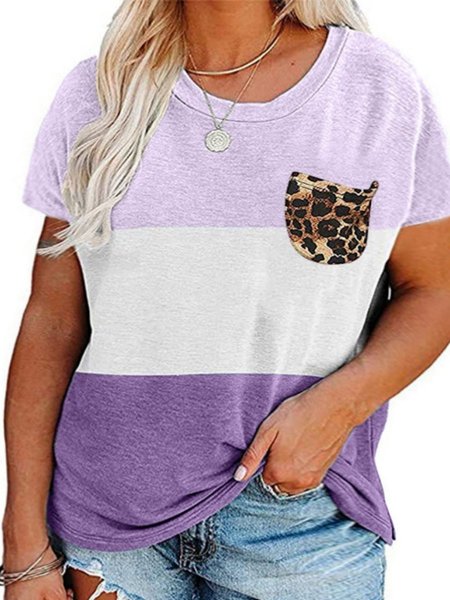 

casual color-block short sleeve crew neck shirts & tops, Purple, T-Shirts