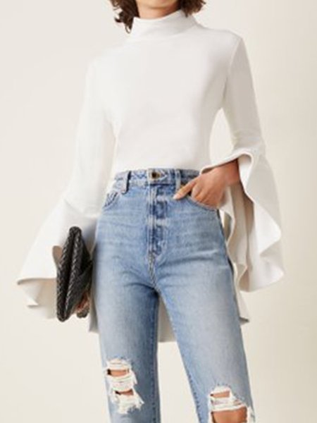 

Sheath Elegant Long Sleeve Vintage Blouse, White, Blouses and Shirts