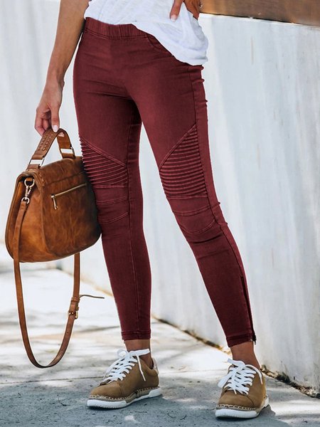 

Ruched Casual Sheath Pants, Wine red, Jeans