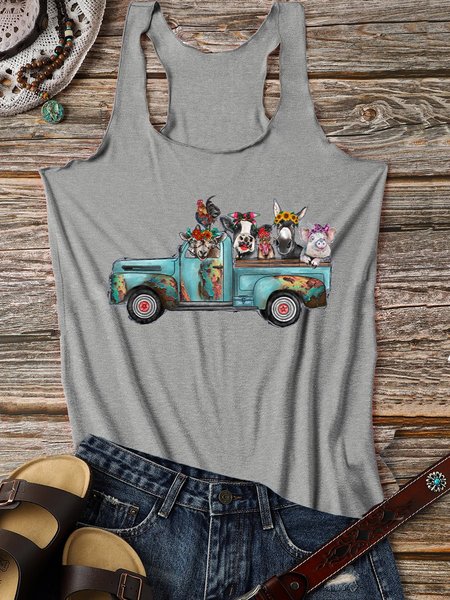 

Farm Animals Truck Watercolor Cotton-Blend Crew Neck Sleeveless Vests, Gray, Tank Tops