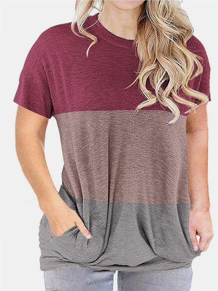 

Cotton Crew Neck Short Sleeve Shirts & Tops, Wine red, T-Shirts