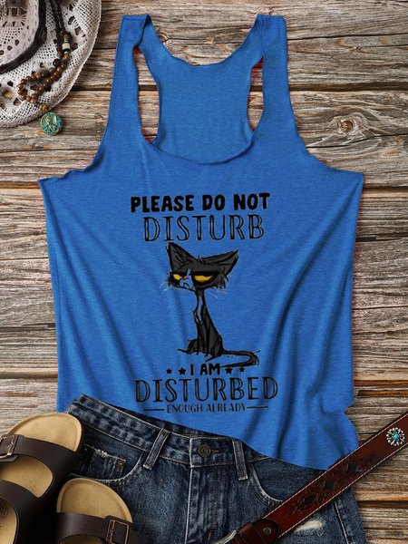

Please do not disturb Casual Crew Neck Short Sleeve Vests, Blue, Tank Tops