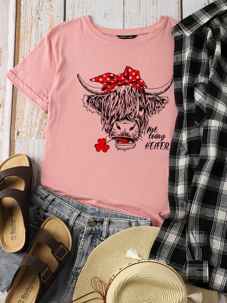 

Not Today Heifer/Highland Cow Cotton-Blend Short Sleeve Shirts & Tops, Brick red, T-shirts