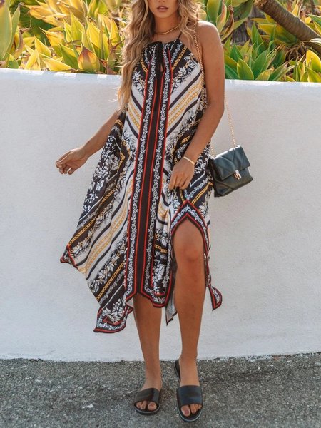 Palace Flower Chain Graphic Bohemian Sundresses, As picture, Maxi Dress