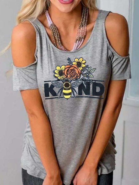 

Floral Crew Neck Short Sleeve Casual Shirts & Tops, Gray, Tops