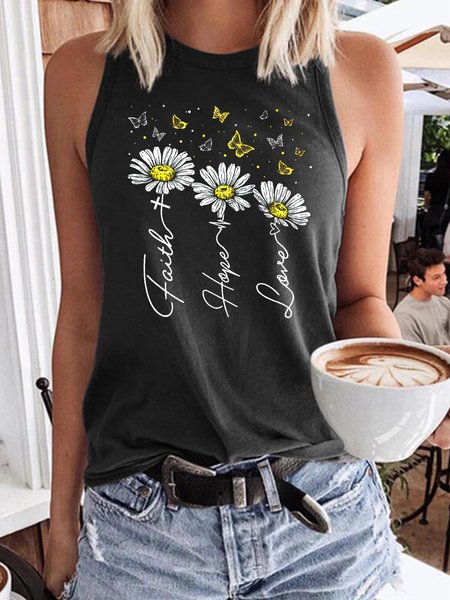 

Faith Love Hope Daisy Women's Sleeveless Shirt, Black, Tank Tops