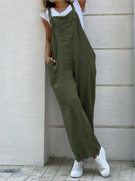 

Casual Loose Pockets High Waist Polyester Jumpsuits, Green, Jumpsuits & Rompers