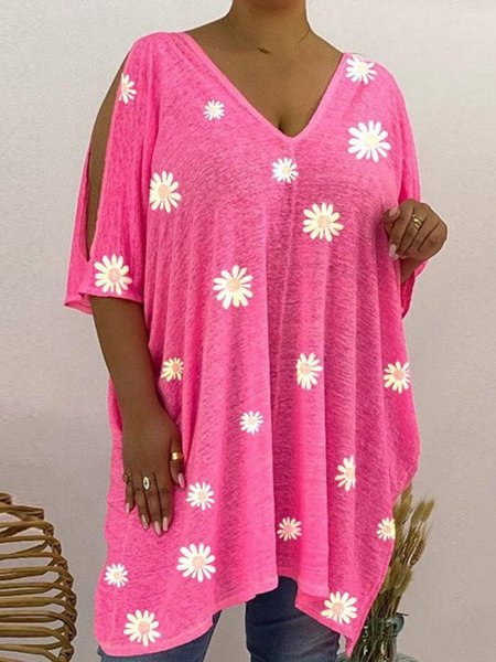 

floral-print floral short sleeve shirts & tops, Pink, T-Shirts