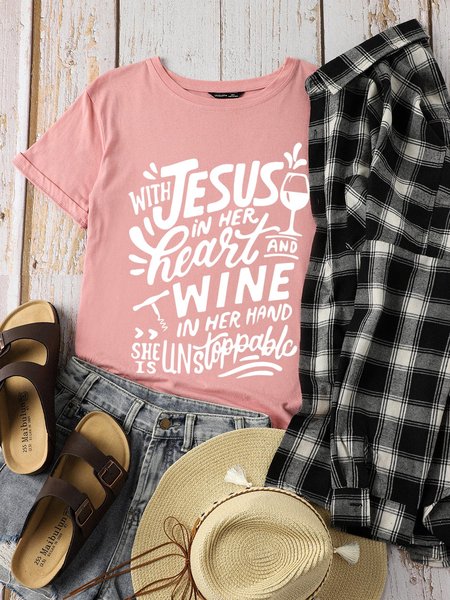 

With Jesus In Her Heart And Wine In Her Hand She Is Unstoppable Women T-Shirt, Brick red, T-shirts