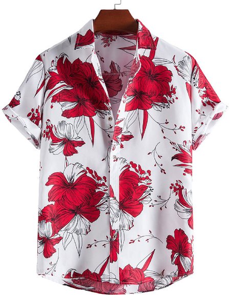 

Shirt Collar Printed Shirts & Tops, White, Men's Floral shirt