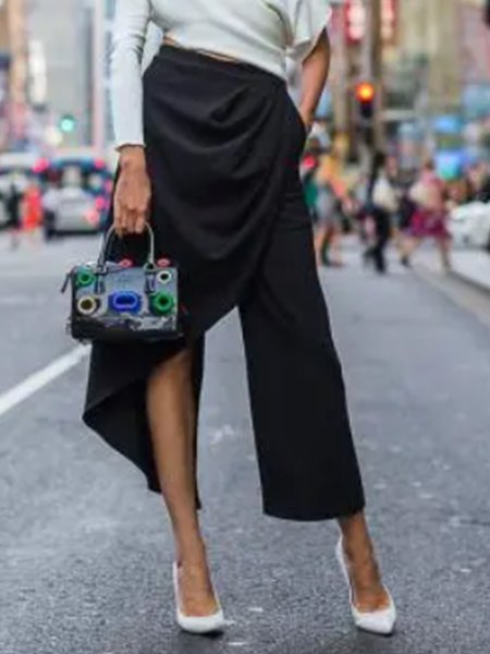 

Work Shift Solid Pants, Black, Wide Leg Pants