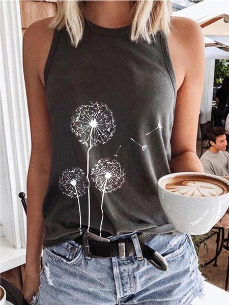 

senza maniche Piante Girocollo Top, Nero, Blouses & Shirts
