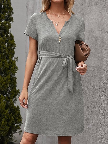 

Casual Solid V Neck Elegant Dresses, Gray, Casual Dresses