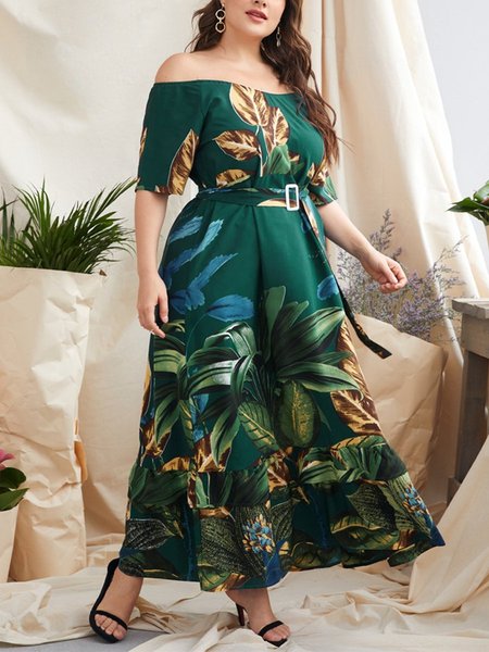 

Floral Short Sleeve Holiday A-Line Dresses, Green, Floral Dresses