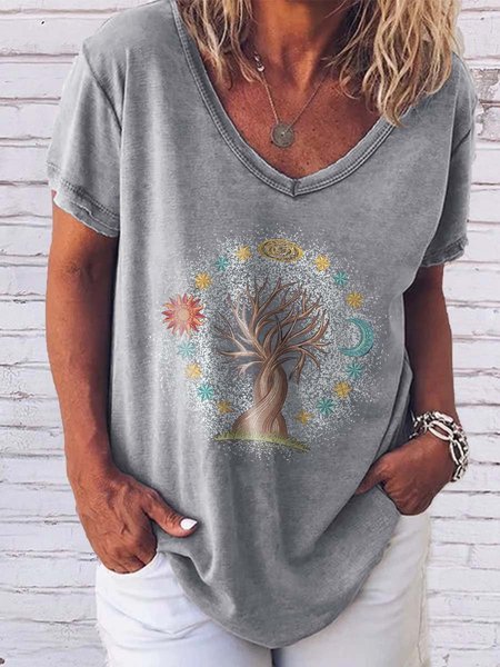 

Tree Sun And Moon With Stars Graphic Tee, Gray, Tops