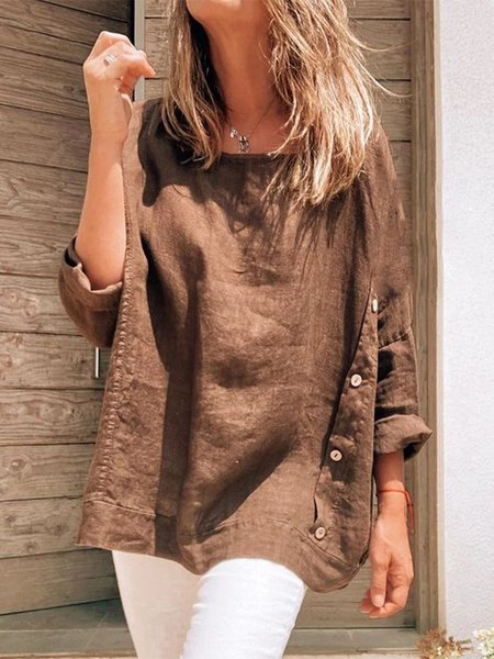 

Marrone Abbottonato Maniche Lunghe Girocollo Casuale Dritto Camicie & Top, Blouses & Shirts