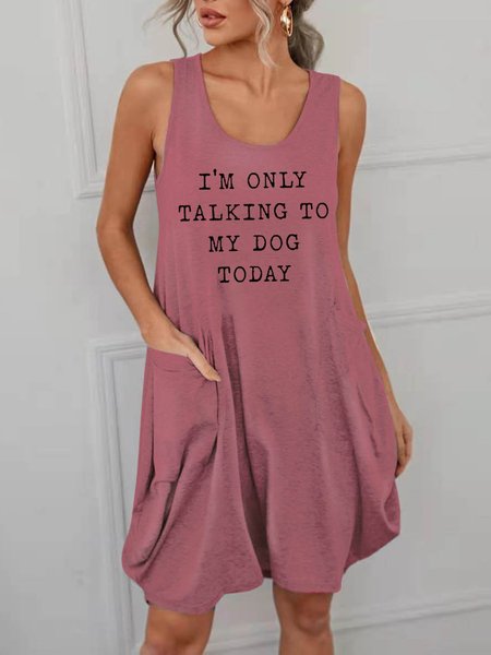 

I‘m Only Talking To My Dog Today Cotton-Blend Short Sleeve Knitting Dress, Wine red, Casual Dress