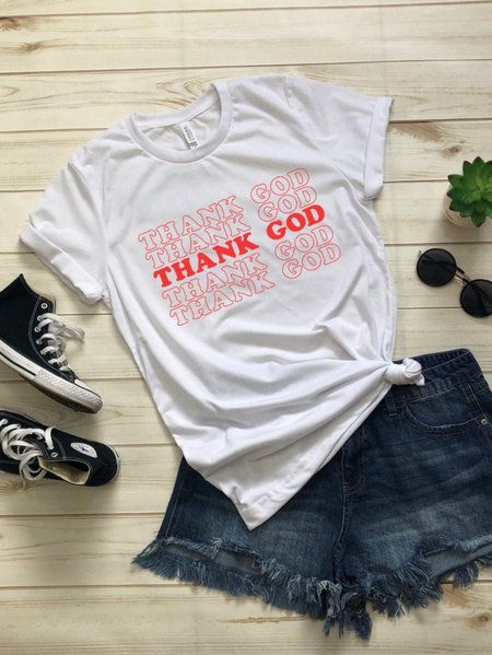 

Casual Short Sleeve Cotton-Blend Shirts & Tops, White, T-shirts