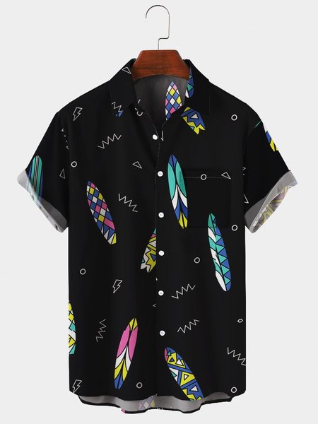 

Shirt Collar Casual Printed Shirts & Tops, Black, Men's Floral shirt