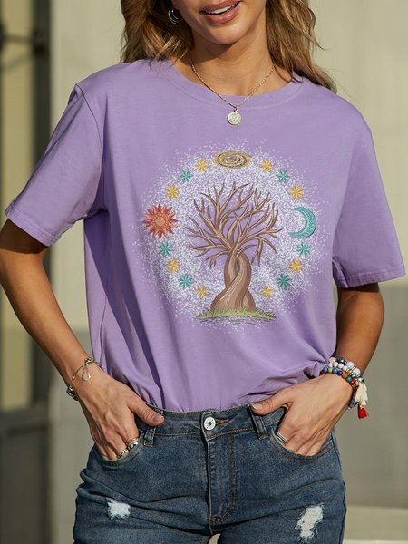 

Tree Sun And Moon With Stars Graphic Tee, Purple, Tops