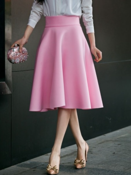 

Work Lady A-line Elegant Skirts, Pink, Midi Skirts