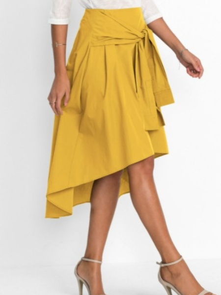 

Casual Solid Shift High Low Midi Skirt, Yellow, Midi Skirts