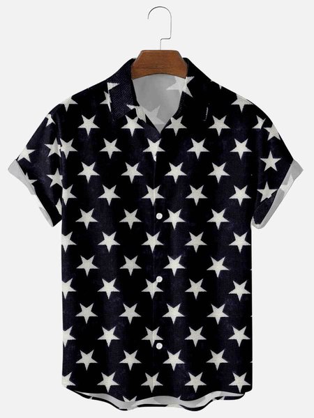 

Mens Independence Star Print Casual Lapel Short Sleeve Hawaiian Shirts, Deep blue, Men's Floral shirt