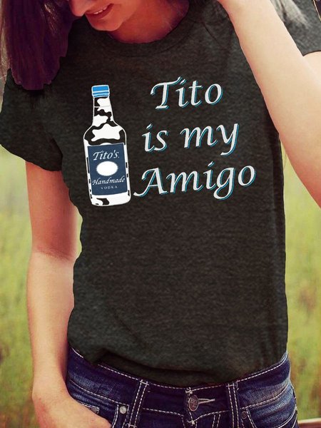 

Short Sleeve Cotton-Blend Crew Neck Shirts & Tops, Black, T-shirts