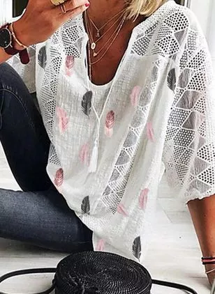 

V Neck Animal Resort Shirts & Tops, Light gray, Tops