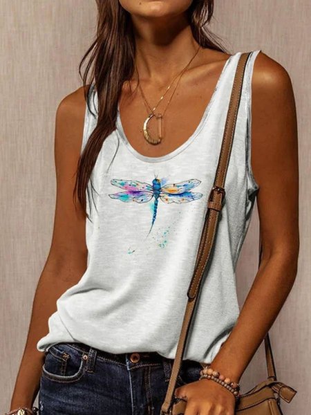 

senza maniche Casuale Dritto Stampato Top, Grigio chiaro, Blouses & Shirts