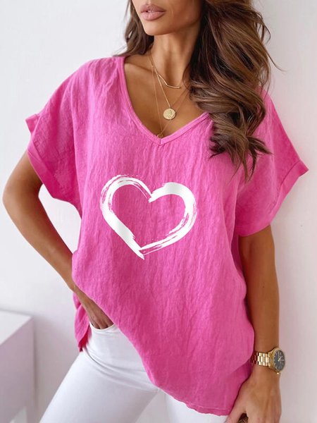 

Shift Short Sleeve Casual V Neck Shirts & Tops, Pink, T-Shirts