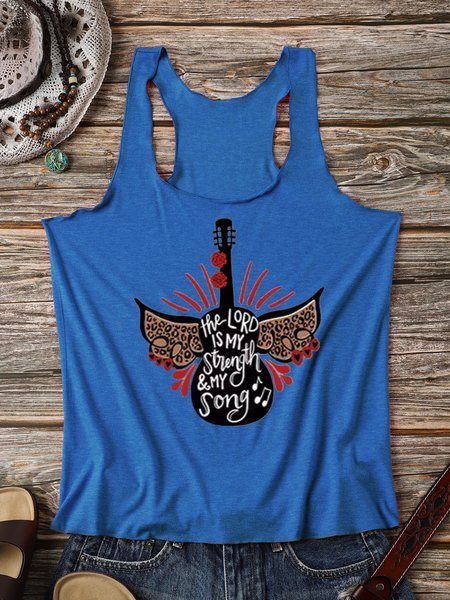 

The Lord Is My Strength And My Song Leopard Casual Cotton-Blend Vests, Blue, Tank Tops