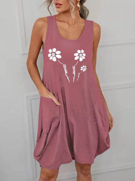 

Flower Sleeveless Cotton-Blend Dresses, Wine red, Casual Dress