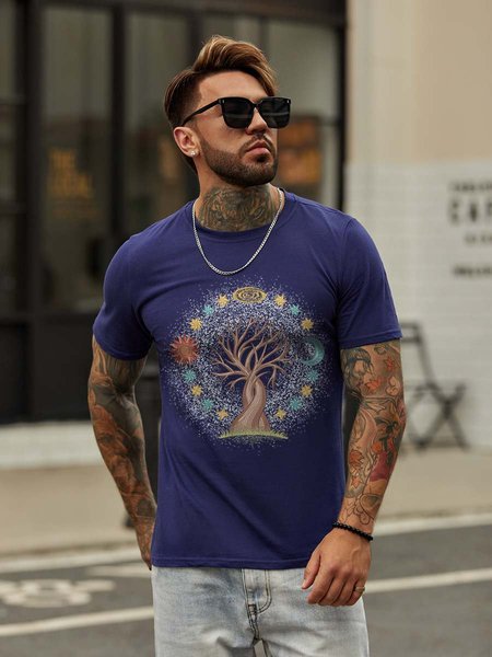 

Tree Sun And Moon With Stars Graphic Tee, Deep blue, T-shirts