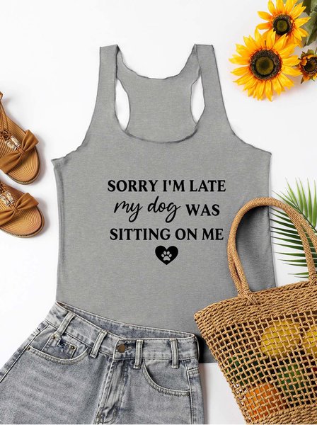 

Sorry I'm Late My Dog Was Sitting On Me Tank Top, Gray, Tank Tops