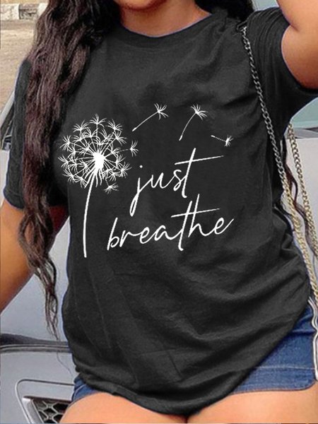 

Just Breathe Short Sleeve Cotton Shirt Collar Shirts & Tops&Plus Size, Black, Plus Size T-shirts
