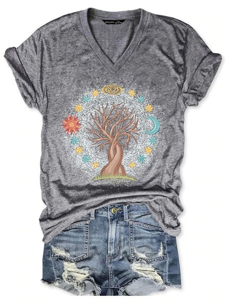 

Tree Sun And Moon With Stars Graphic Tee, Gray, T-shirts