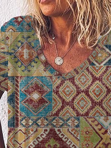 

V Neck Short Sleeve Cotton Shirts & Tops, Multicolor, Tees & T-shirts