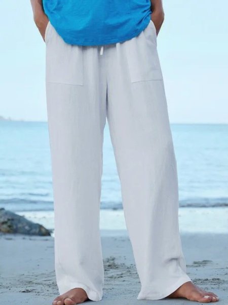 

Plain Casual Pants, White, Pants