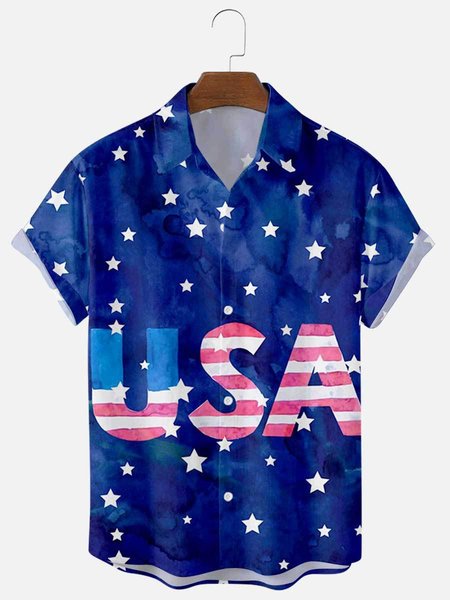 

Letter Shirt Collar Shirts & Tops, Blue, Men's Floral shirt