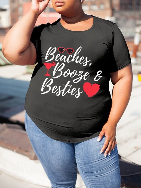 

Womens Beaches Booze & Besties Weekend Graphic Plus T Shirt, Black, Plus Size T-shirts