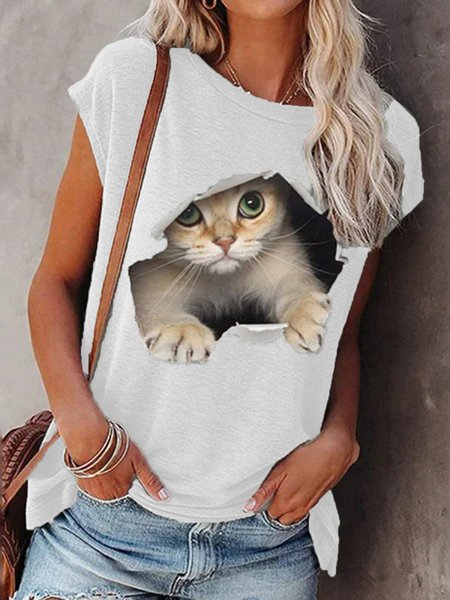 

Stampato Casuale Maniche Corte Dritto Camicie & Top, Bianco, Blouses & Shirts